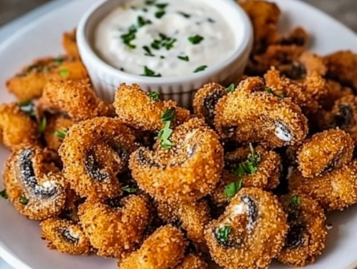 Crispy Fried Mushrooms with Cool Ranch Dip - RichSpoon