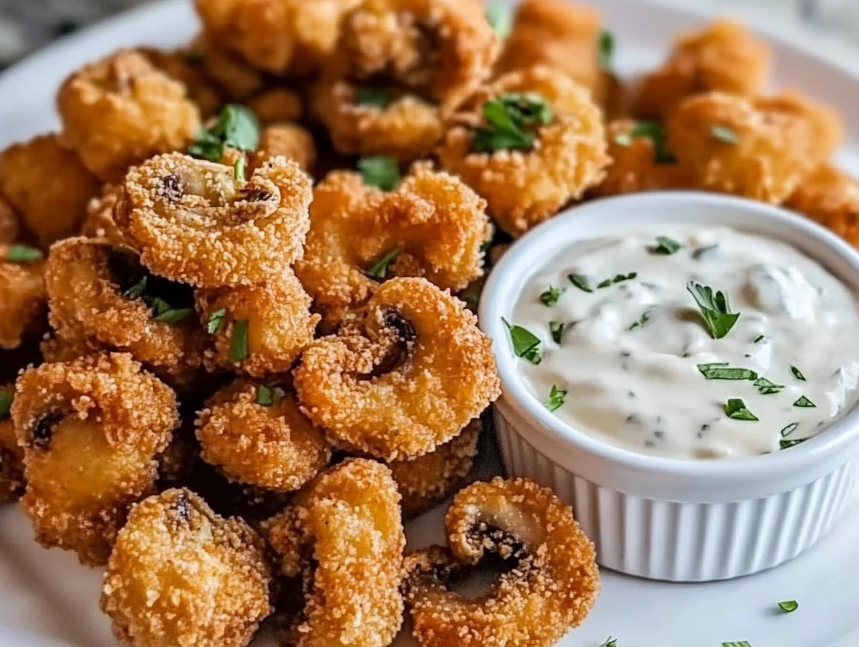 Crispy Fried Mushrooms with Cool Ranch Dip - RichSpoon