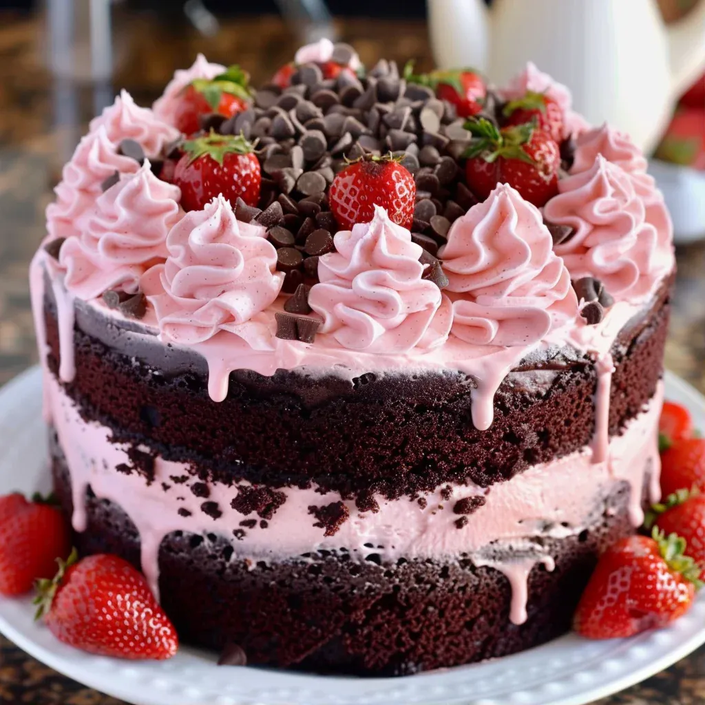 Decadent Chocolate Kahlua Cake with Fresh Strawberry Buttercream - Recipe Image