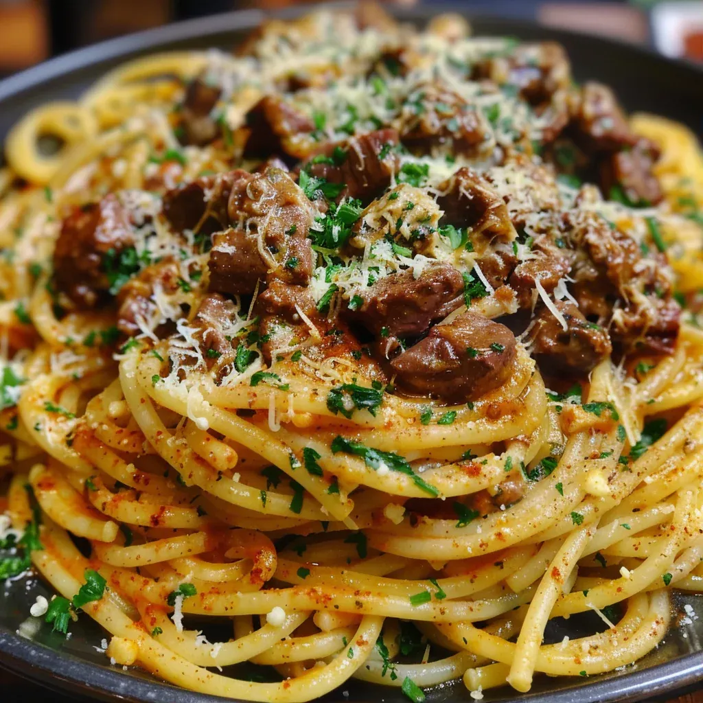 Cajun Beef Spaghetti with Creamy Three-Cheese Sauce - Recipe Image
