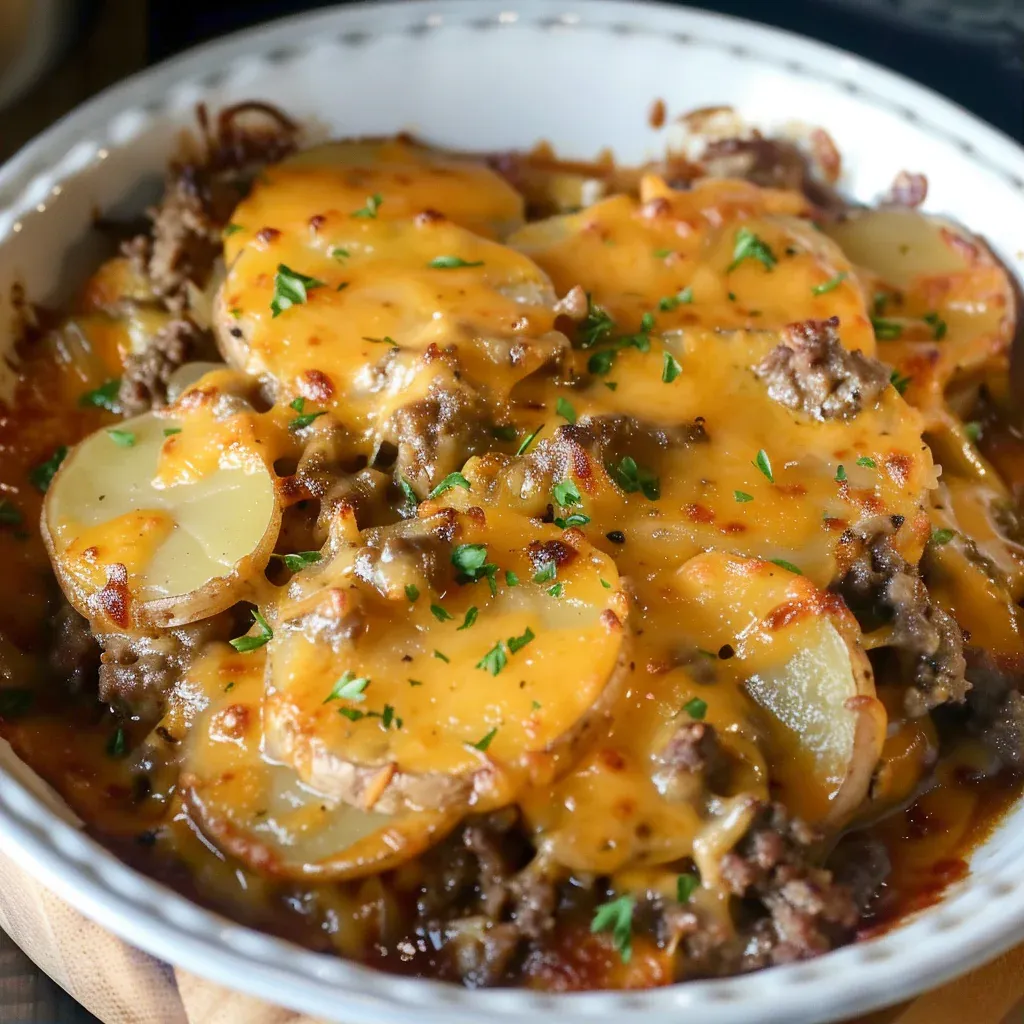 Slow Cooker Beef & Potato Au Gratin Dinner - Recipe Image