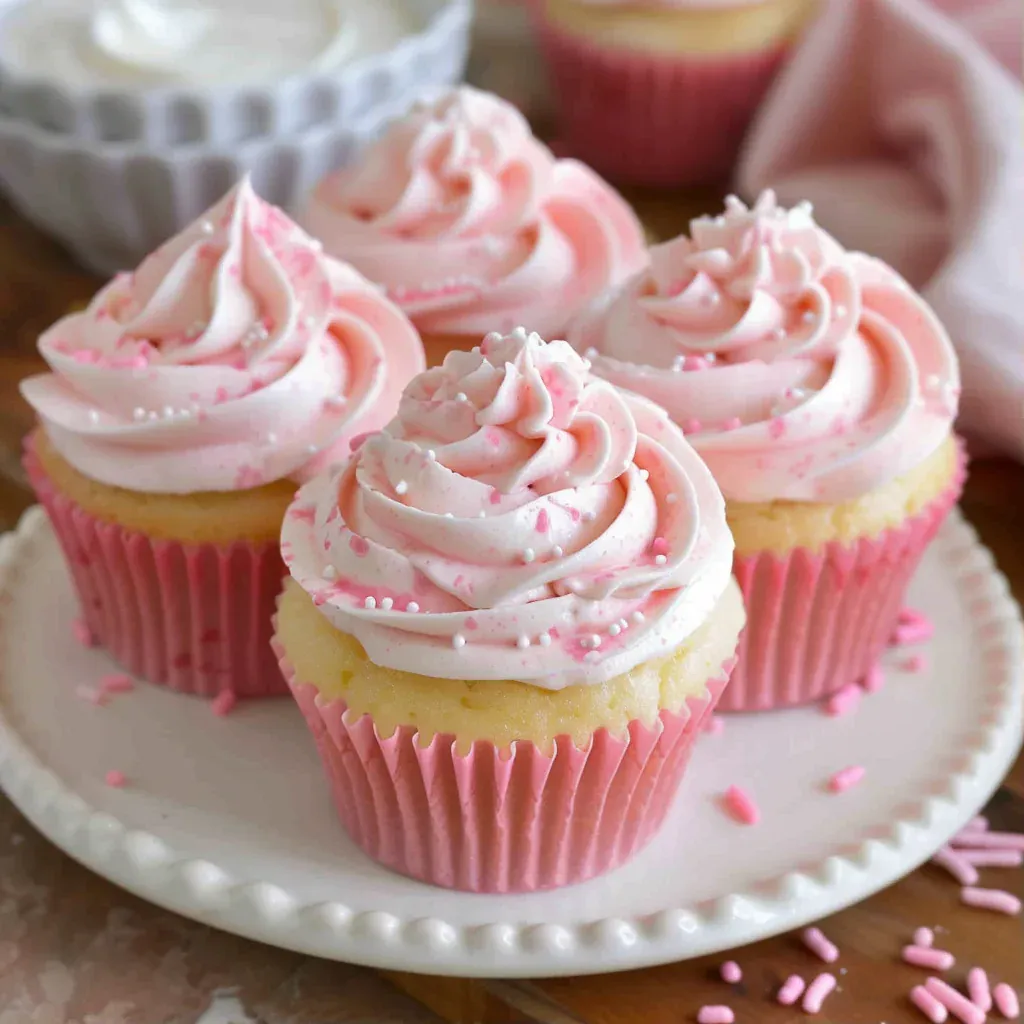 Pink Velvet Cupcakes with Vanilla Buttercream Frosting - Recipe Image