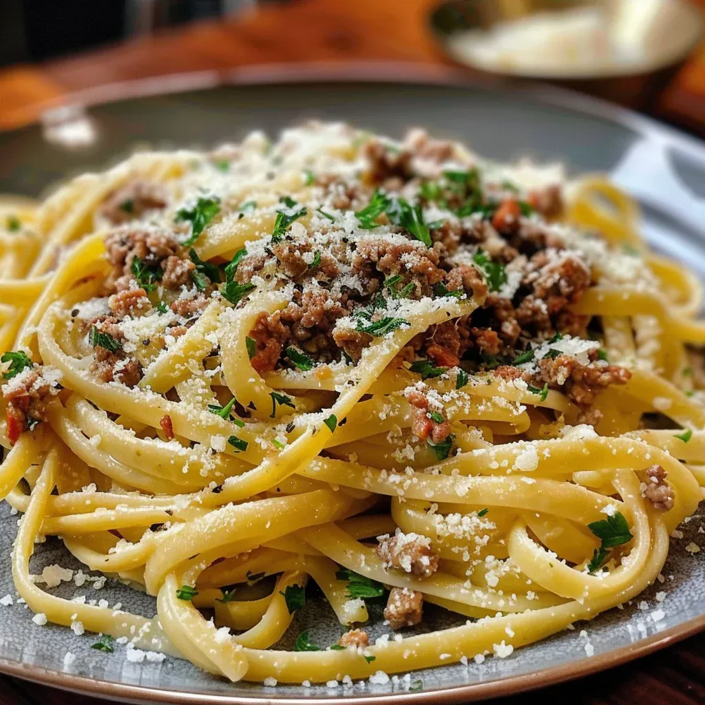 Creamy Parmesan Beef Linguine with Garlic Butter Sauce (Easy Dinner!) - Recipe Image
