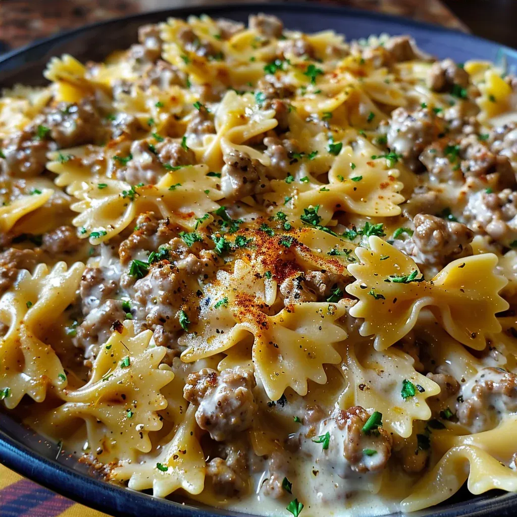 Creamy Cajun Alfredo Bowties with Spiced Beef You Will Crave Tonight - Recipe Image