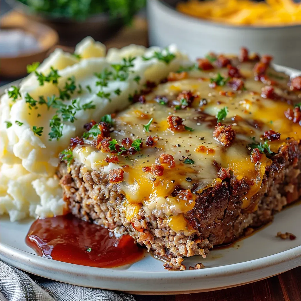 Cheesy Meatloaf with Creamy Mashed Potatoes – Ultimate Comfort Dinner - Recipe Image