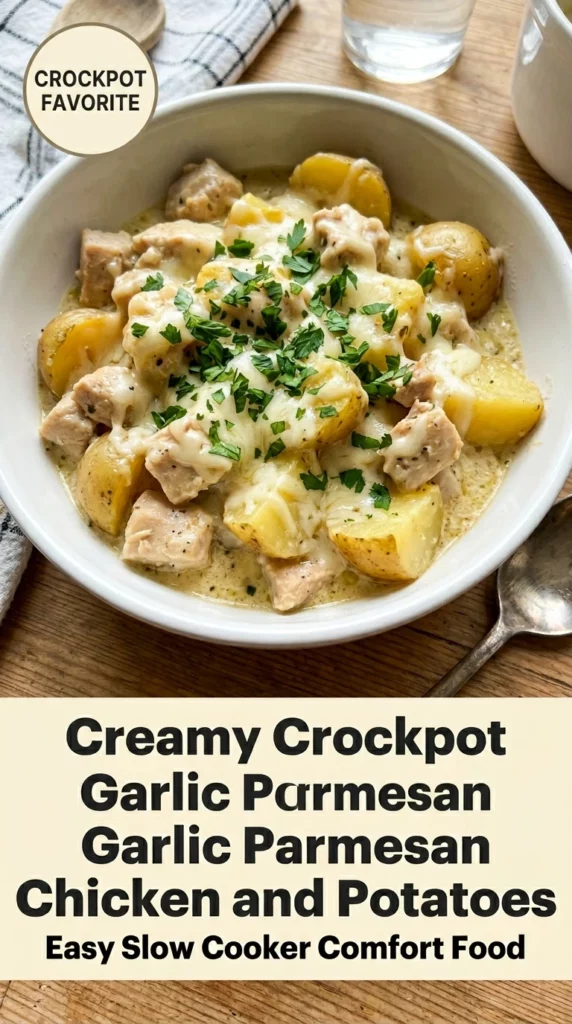 Creamy Crockpot Garlic Parmesan Chicken and Potatoes Everyone Loves - Recipe Image