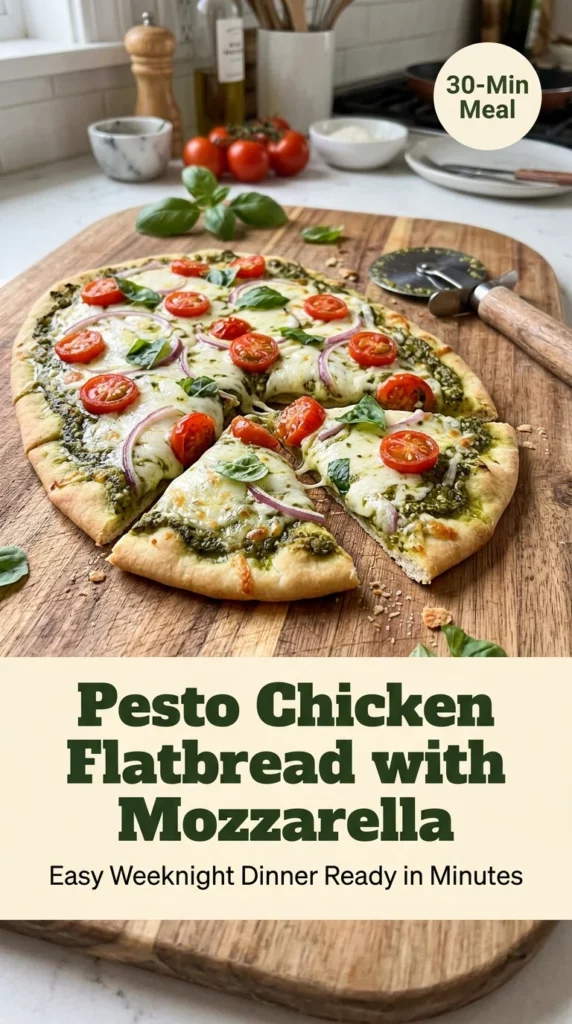 Pesto Chicken Flatbread with Mozzarella – Easy 20 Minute Dinner - Recipe Image