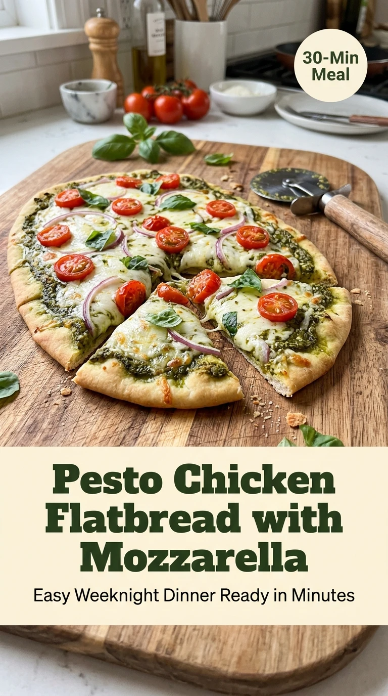 Pesto Chicken Flatbread with Mozzarella – Easy 20 Minute Dinner - Recipe Image