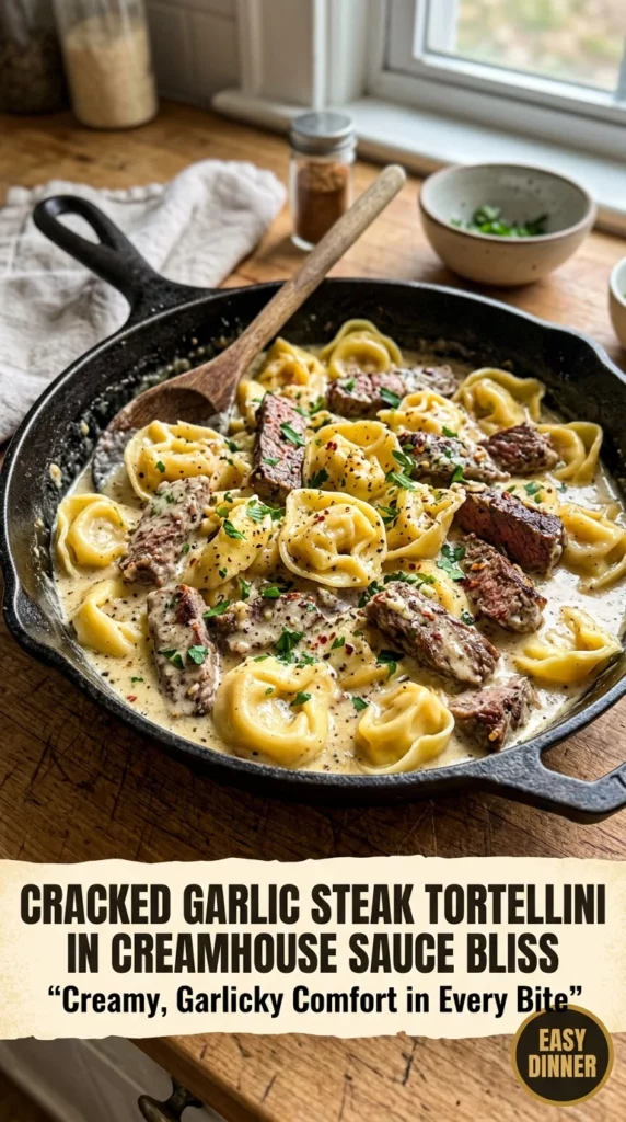 Cracked Garlic Steak Tortellini in Creamy Sauce - Recipe Image